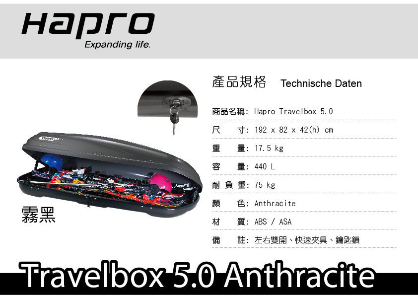 gemiddelde Ooit voelen Hapro Travelbox 5.0 新款鯊魚紋鑽石紋霧黑雙開車頂行李箱車用置物箱- PChome 24h購物